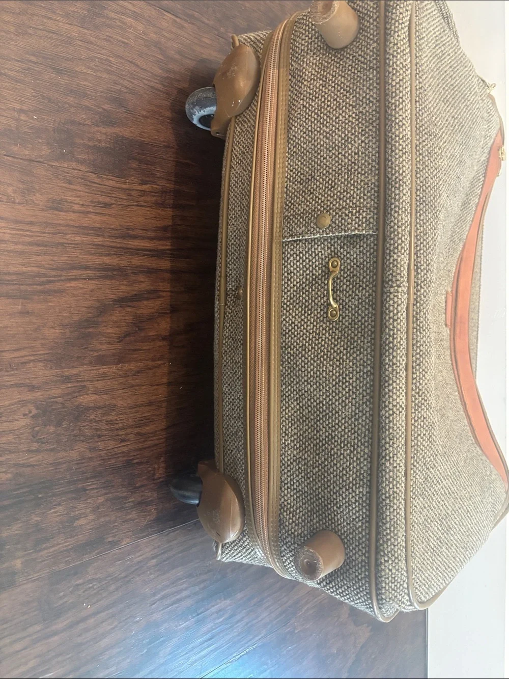 Vintage Hartmann Tweed Rolling Garment Bag Leather Trim Wheeled
